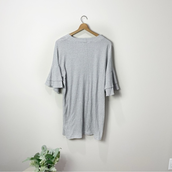 [Lucky Brand] Gray Striped Ruffle Half Sleeve V-neck Mini Dress - Picture 6 of 7